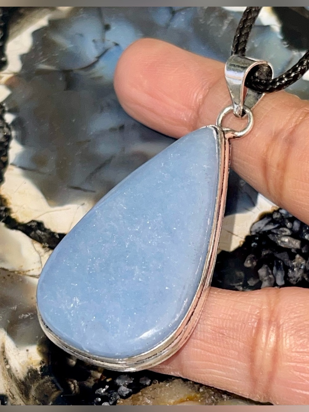Blue Anhydrite Angelite Pendant 2 1/4”